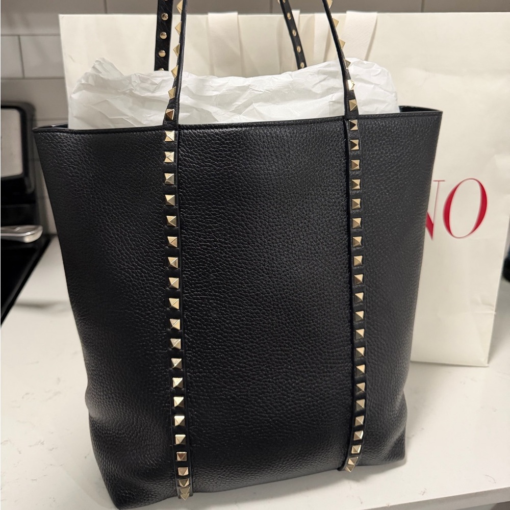 Valentino Garavani Black Tote with Gold Studs